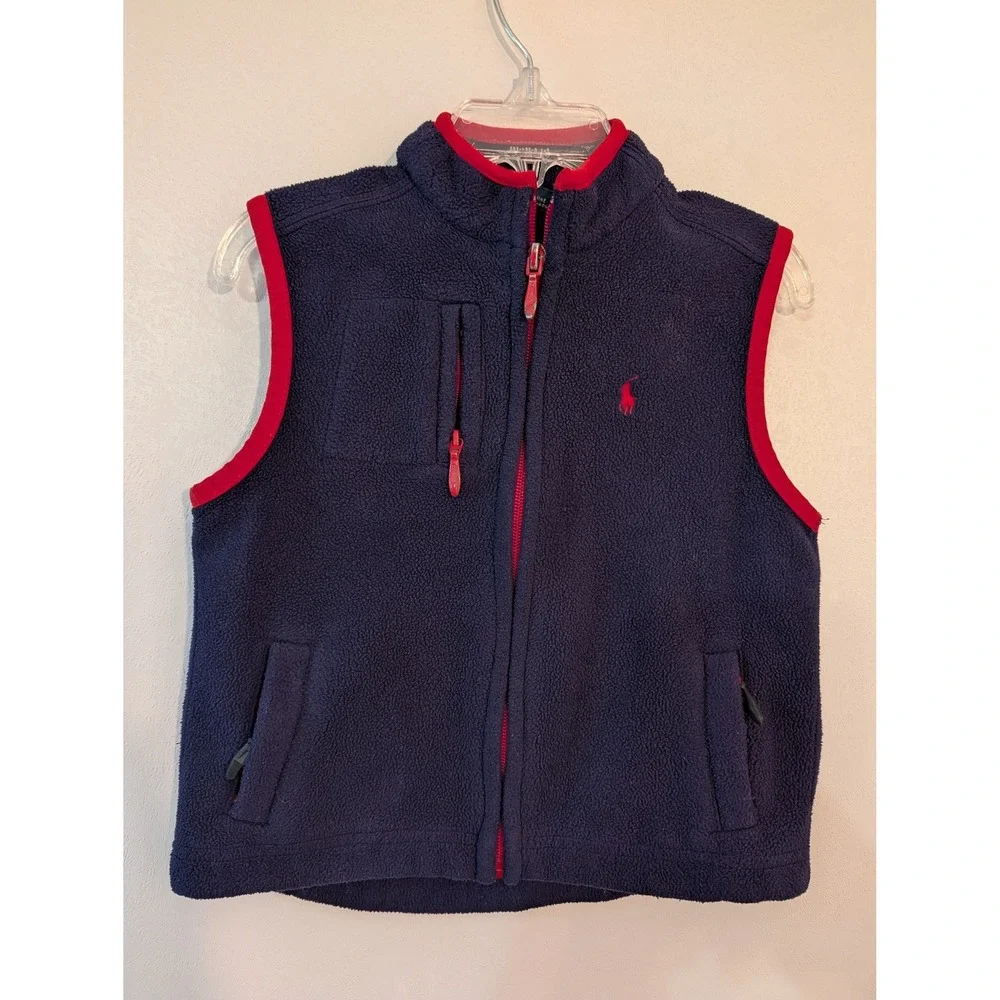 Polo Ralph Lauren‎ Toddler Boys Navy Blue Red Fleece Zip Up Vest 24M 320057013
